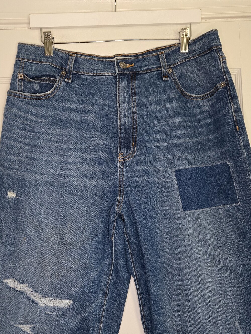 Jessica Simpson Dark Blue Zinnia Wide Leg Boyfriend Patchwork Jean Y2K Womens 12 - Picture 2 of 10
